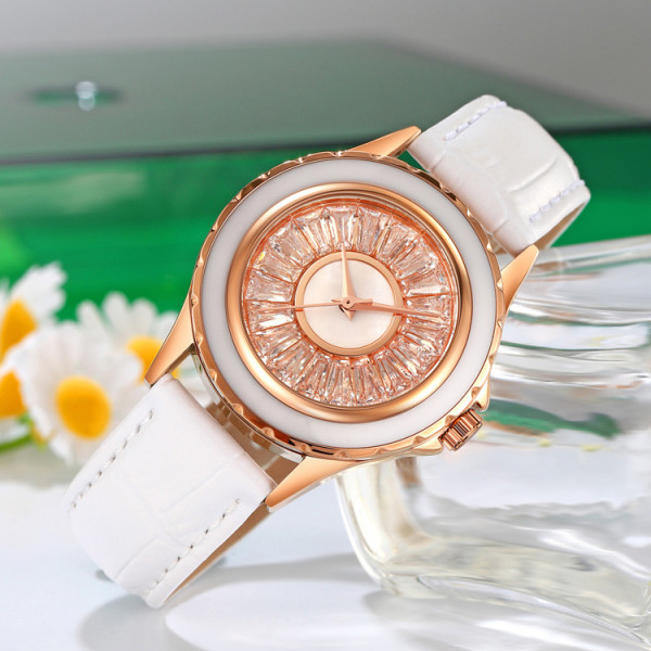 Женские классические часы Skmei 2172RGWT Rose Gold-White с кожаным корешком