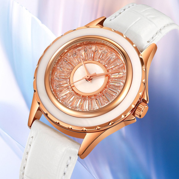 Женские классические часы Skmei 2172RGWT Rose Gold-White с кожаным корешком