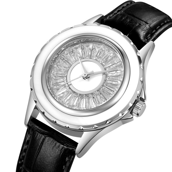 Жіночий годинник Skmei 2172SIBK Silver-Black класичний зі шкіряним ремінцем