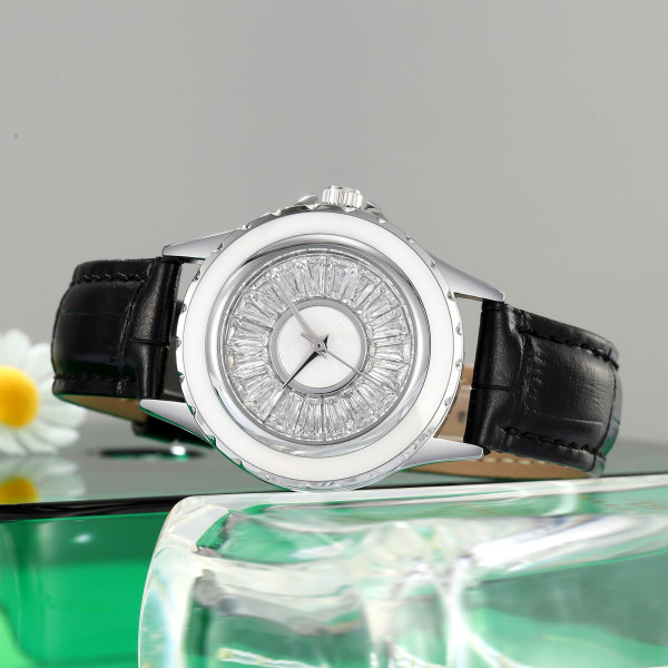 Жіночий годинник Skmei 2172SIBK Silver-Black класичний зі шкіряним ремінцем