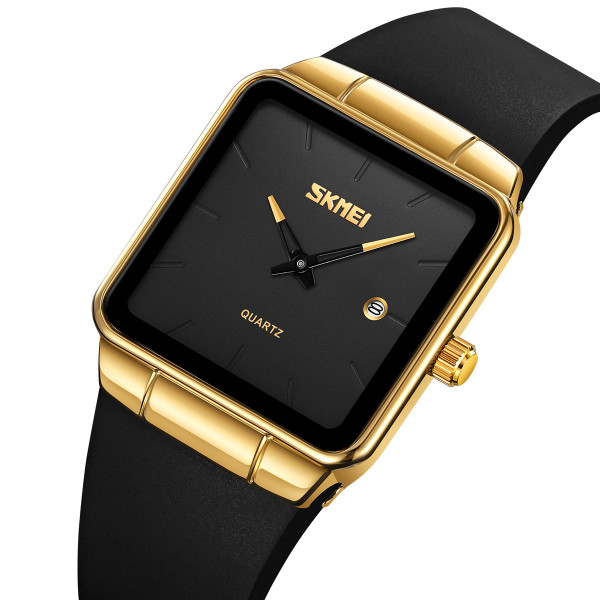 Женские часы Skmei 2173GDBK Gold-Black прямоугольные кварцевые 3 ATM