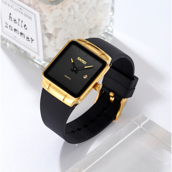 Женские часы Skmei 2173GDBK Gold-Black прямоугольные кварцевые 3 ATM