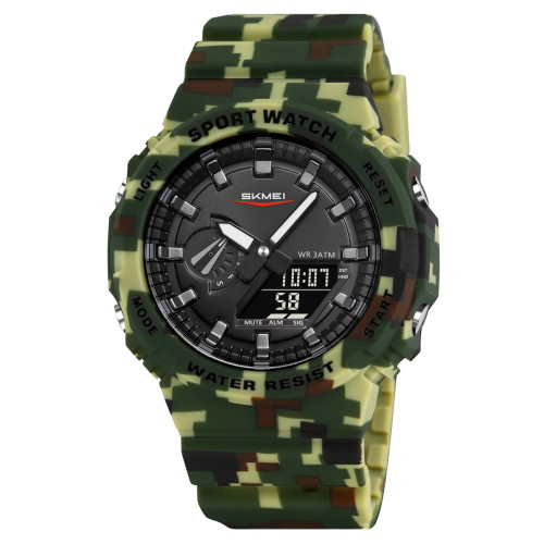 Мужские тактические часы Skmei 2351CMGN Camo Green 3 ATM камуфляж