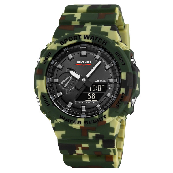 Мужские тактические часы Skmei 2351CMGN Camo Green 3 ATM камуфляж