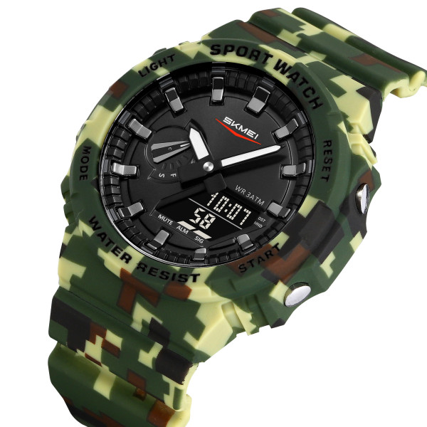 Мужские тактические часы Skmei 2351CMGN Camo Green 3 ATM камуфляж