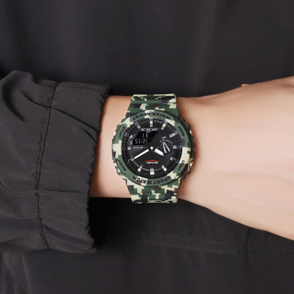 Мужские тактические часы Skmei 2351CMGN Camo Green 3 ATM камуфляж