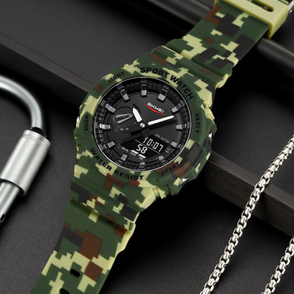 Мужские тактические часы Skmei 2351CMGN Camo Green 3 ATM камуфляж