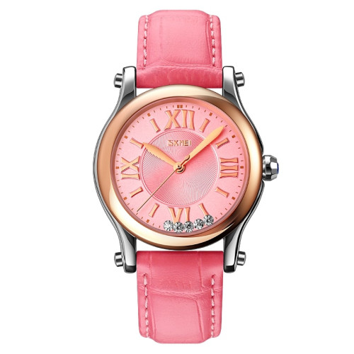 Женские часы Skmei 9265PK Pink кожаный корешок водозащита 3 ATM