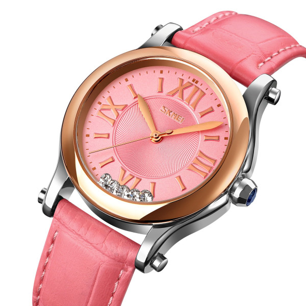 Женские часы Skmei 9265PK Pink кожаный корешок водозащита 3 ATM