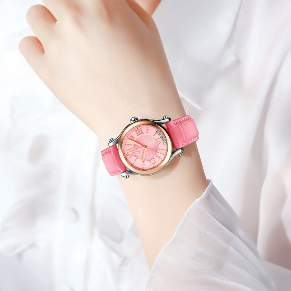 Женские часы Skmei 9265PK Pink кожаный корешок водозащита 3 ATM