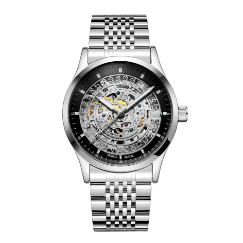 Чоловічий механічний годинник Skrox 7049 Silver-Black з автопідзаводом
