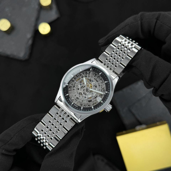 Чоловічий механічний годинник Skrox 7049 Silver-Black з автопідзаводом