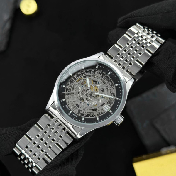 Чоловічий механічний годинник Skrox 7049 Silver-Black з автопідзаводом