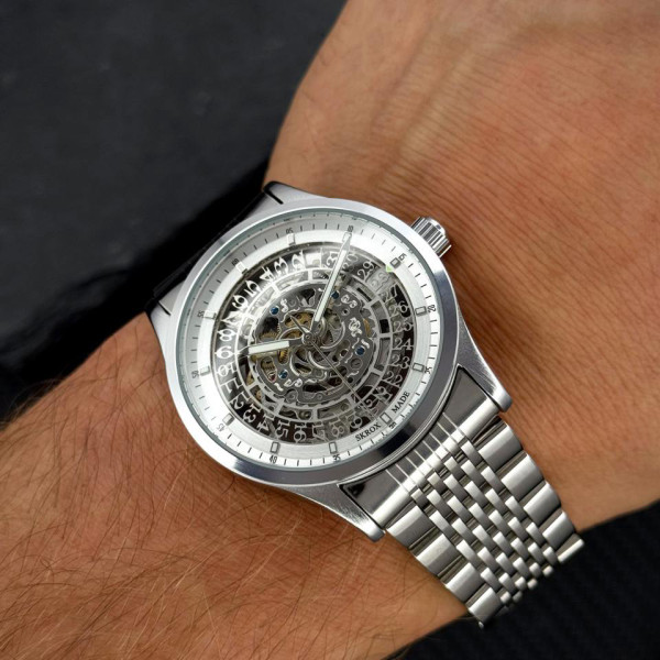 Чоловічий механічний годинник Skrox 7049 Silver з автопідзаводом