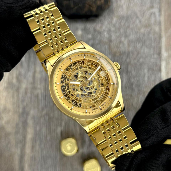 Мужские механические часы Skrox 7049 Gold с автоподзаводом