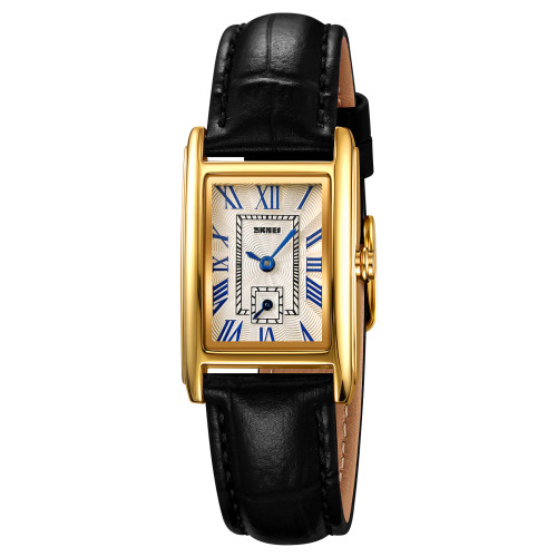 Женские часы Skmei 2297GDBK Gold-Black кожаный ремешок