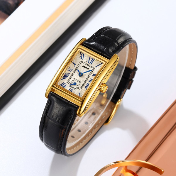 Жіночий годинник Skmei 2297GDBK Gold-Black шкіряний ремінець