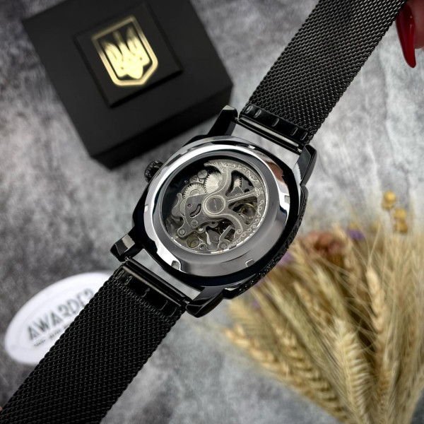 Мужские механические часы Awarder 021-3D Де би не був Black-White Mesh