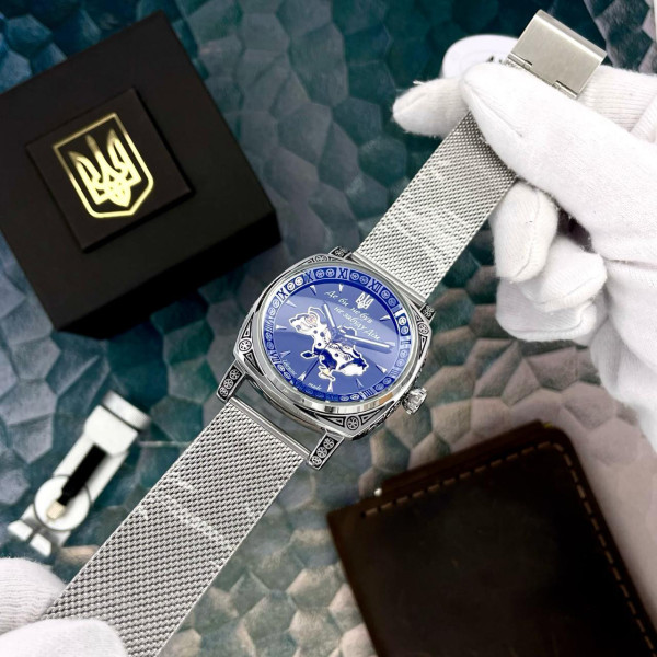 Чоловічий механічний годинник Awarder 021-3D Де би не був Silver-Black Mesh