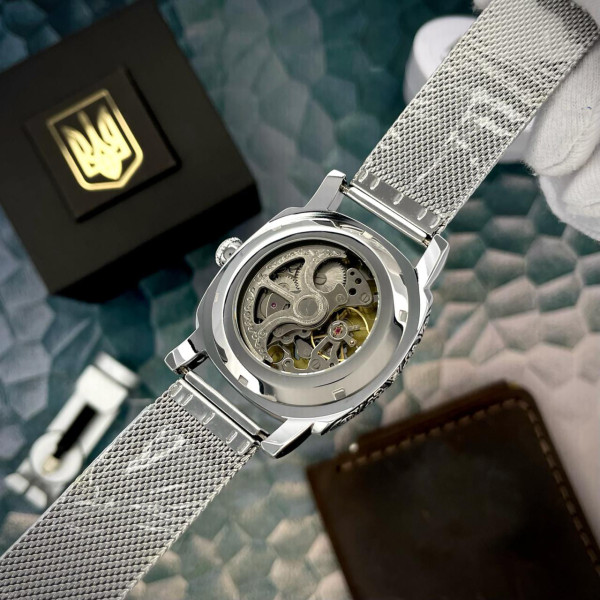 Чоловічий механічний годинник Awarder 021-3D Де би не був Silver-Black Mesh
