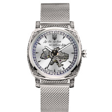 Мужские механические часы Awarder 021-3D Где бы ни был Silver-White Mesh