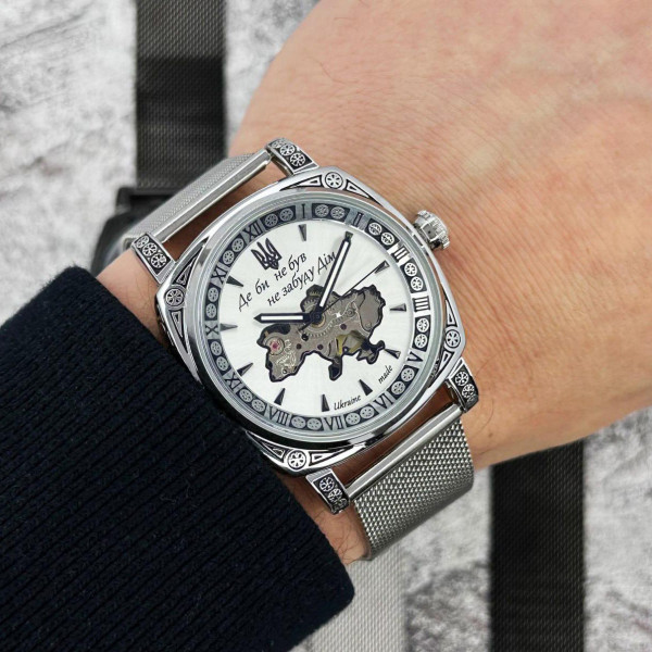Мужские механические часы Awarder 021-3D Где бы ни был Silver-White Mesh