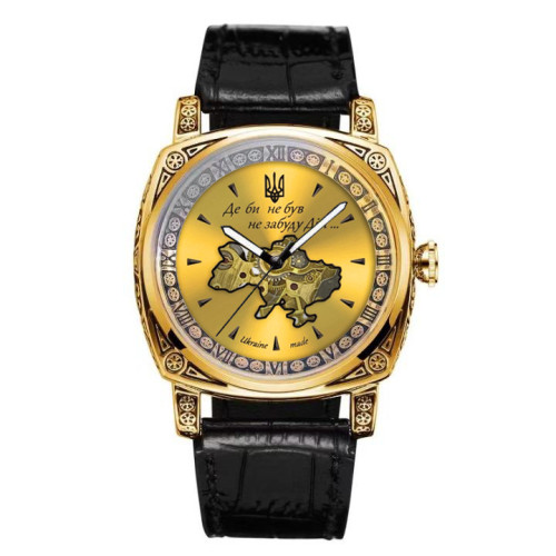 Мужские механические часы Awarder 021-3D Де би не був Gold-Black с кожаным корешком