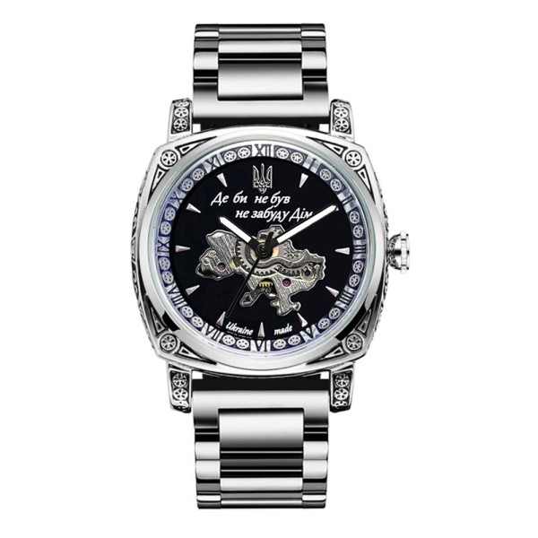 Чоловічий механічний годинник Awarder 021-3D Де би не був Silver-Black Steel