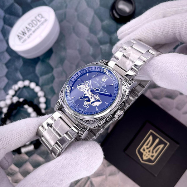 Чоловічий механічний годинник Awarder 021-3D Де би не був Silver-Black Steel