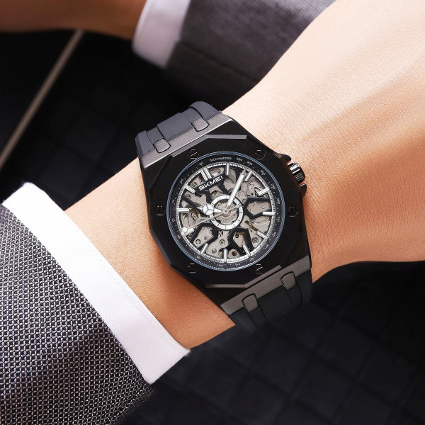 Мужские механические часы Skmei M036PBK Black Steel с автоподзаводом