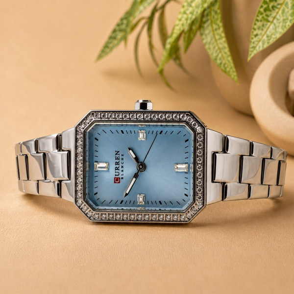 Женские часы Curren 9102 Silver-Blue с кварцевым механизмом и синим циферблатом