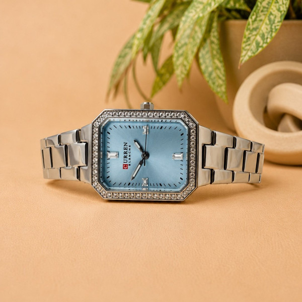 Женские часы Curren 9102 Silver-Blue с кварцевым механизмом и синим циферблатом