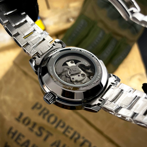 Чоловічий механічний годинник Awarder 022-3D Де би не був Silver-Black Steel