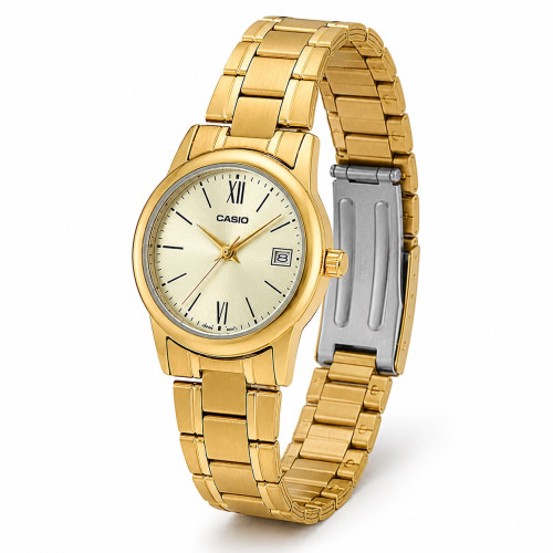 Жіночий годинник Casio LTP-V002G-9B3 кварцовий золотистий із датою