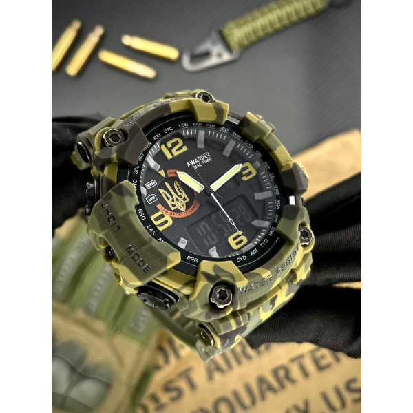Чоловічий тактичний годинник Awarder 002 Тризуб золото Army Green 5 ATM