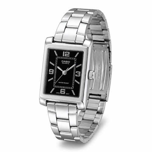 Жіночий годинник Casio LTP-1234DD-1A класичний прямокутний сріблястий