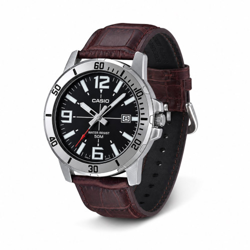 Чоловічий годинник Casio MTP-VD01L-1BVU шкіряний ремінець водозахист 5 ATM