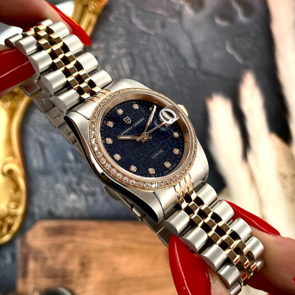 Жіночий годинник Pagani Design PD-1794L Silver-Rose Gold-Blue сапфір 5 ATM