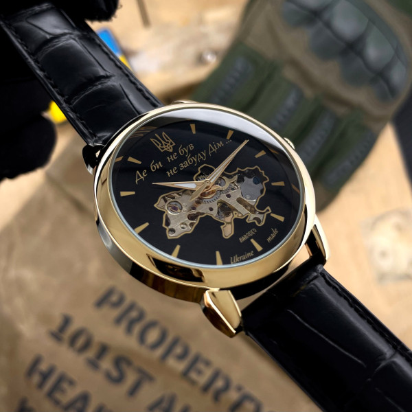 Мужские механические часы Awarder 022 Gold-Black Де би не був с кожаным корешком