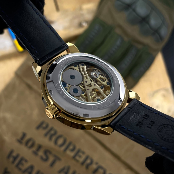 Мужские механические часы Awarder 022 Gold-Black Де би не був с кожаным корешком