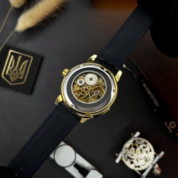 Мужские механические часы Awarder 022 Gold-Black Де би не був с кожаным корешком