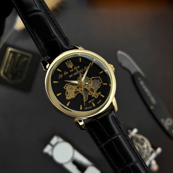 Мужские механические часы Awarder 022 Gold-Black Де би не був с кожаным корешком