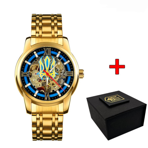 Чоловічий механічний годинник Awarder 025 Sharp Gold Blue з автопідзаводом