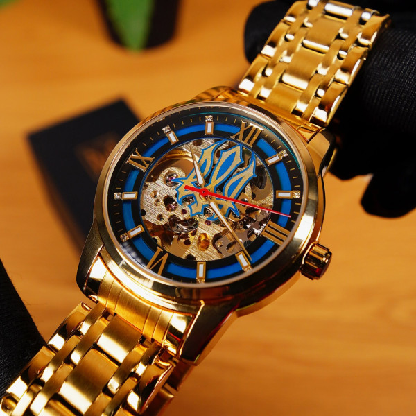 Чоловічий механічний годинник Awarder 025 Sharp Gold Blue з автопідзаводом