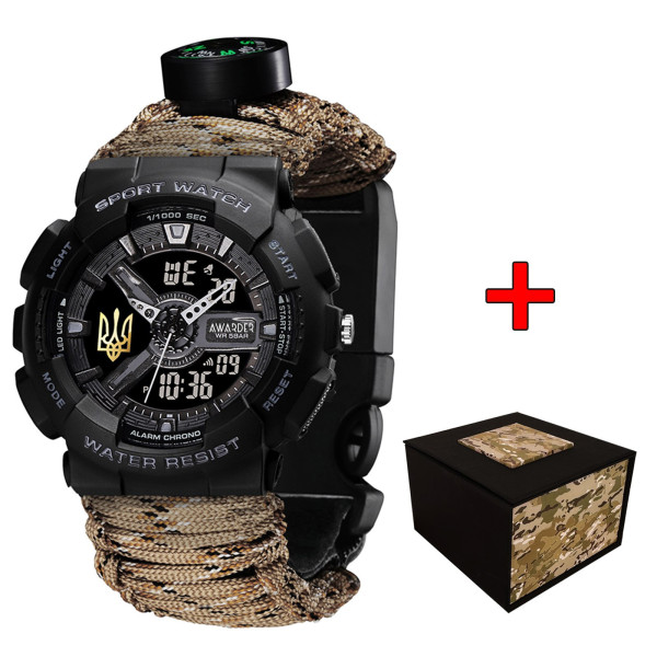 Тактические часы Awarder 005P с паракордом Desert Camo и компасом
