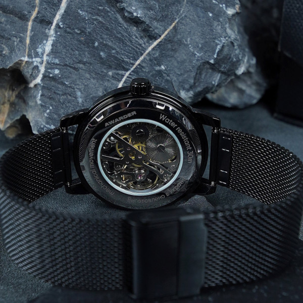 Чоловічий механічний годинник Awarder 022 All Black Не Забуду Дім чорний