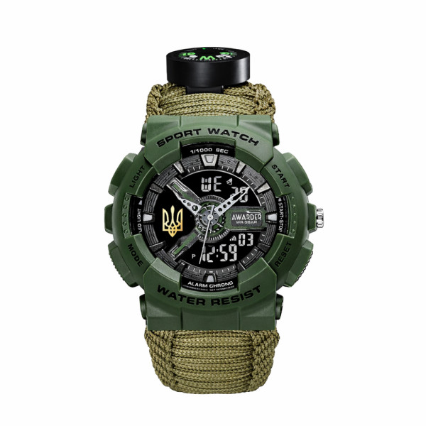 Тактические часы Awarder 005P Army Green с паракордом и компасом