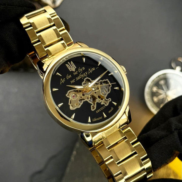 Мужские часы Awarder 022-3D Не Забуду Дім Gold-Black Steel механика