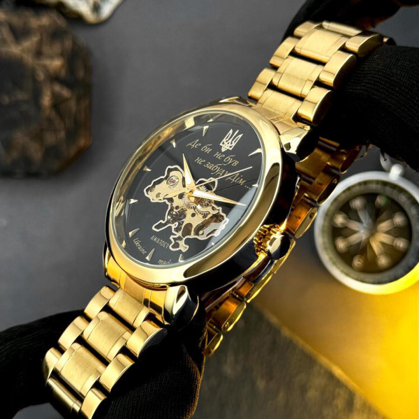 Мужские часы Awarder 022-3D Не Забуду Дім Gold-Black Steel механика