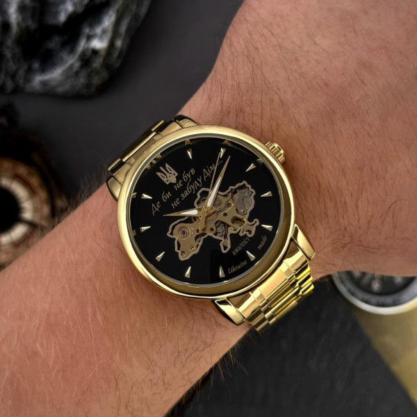 Мужские часы Awarder 022-3D Не Забуду Дім Gold-Black Steel механика